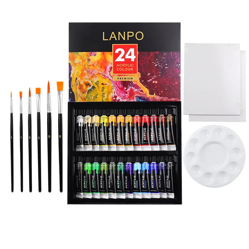 12 or 24 Acrylic Paint Set also Available with Palette and Brush