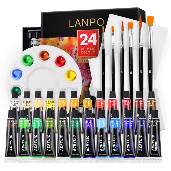 12 or 24 Acrylic Paint Set also Available with Palette and Brush