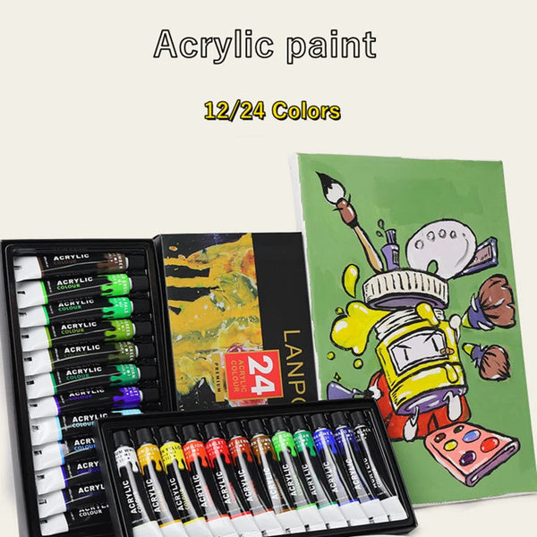 12 or 24 Acrylic Paint Set also Available with Palette and Brush