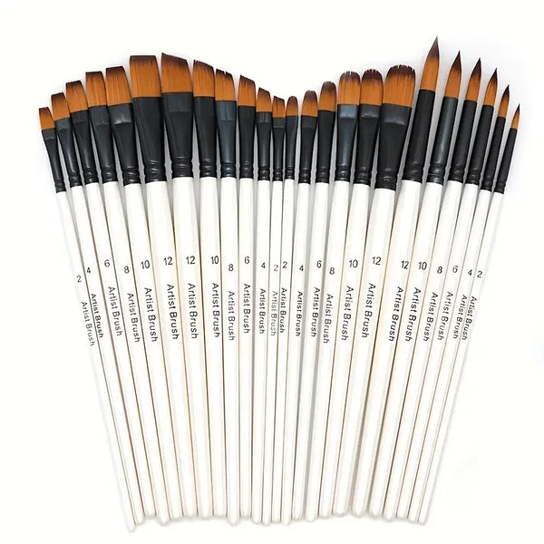 6 Piece Nylon Paint Brush Set For Acrylic, Oil , Watercolor or Gouache