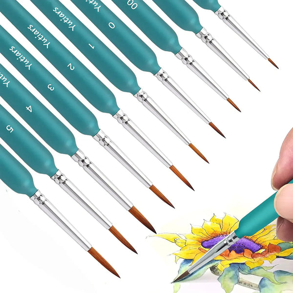 10pcs Miniature Liner Paint Brushes for Detail with Fine Tip and Ergonomic Handle