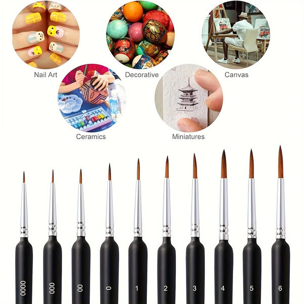 10pcs Miniature Liner Paint Brushes for Detail with Fine Tip and Ergonomic Handle