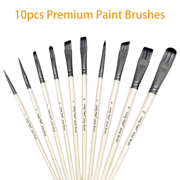 10 Piece Nylon Artist Brush Set for Oil, Acrylic, Watercolor and Gouache