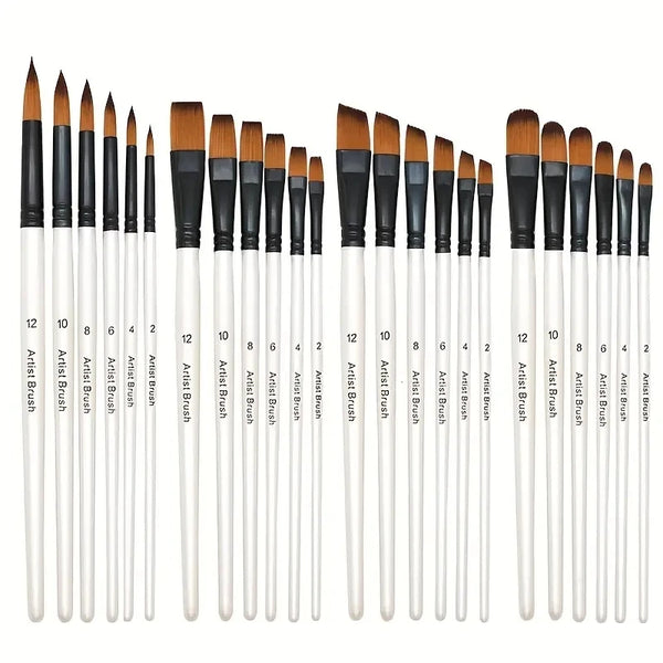 6 Piece Nylon Paint Brush Set For Acrylic, Oil , Watercolor or Gouache