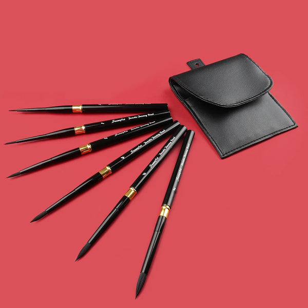 6 Piece Portable Watercolor Brush Set with Brush Bag