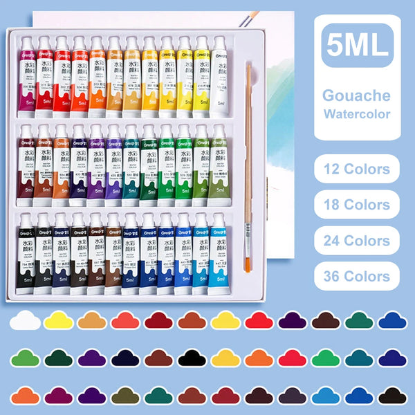 12, 18, 24, 36 Gouache Watercolor 5ml Paint Tube Set