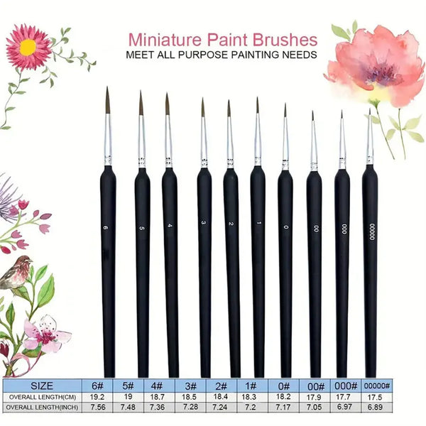 10pcs Miniature Liner Paint Brushes for Detail with Fine Tip and Ergonomic Handle