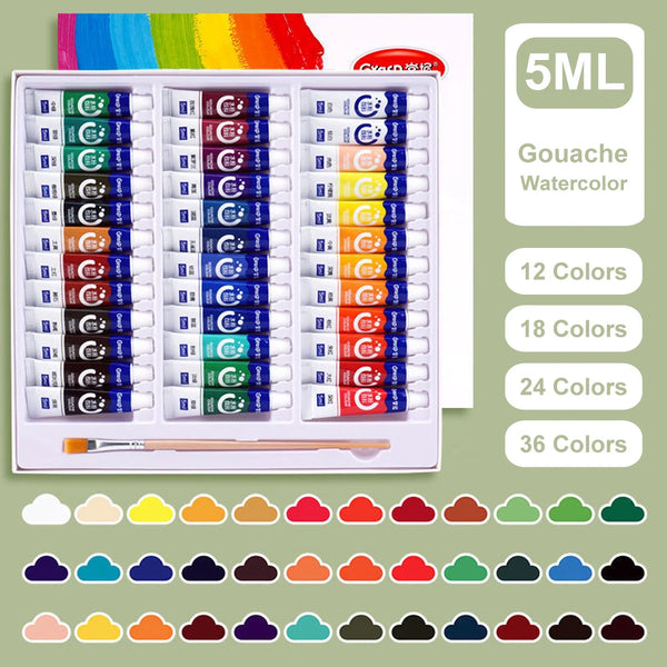 12, 18, 24, 36 Gouache Watercolor 5ml Paint Tube Set