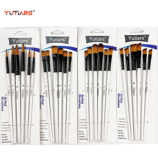 6 Piece Nylon Paint Brush Set For Acrylic, Oil , Watercolor or Gouache