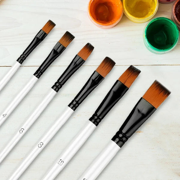 6 Piece Nylon Paint Brush Set For Acrylic, Oil , Watercolor or Gouache